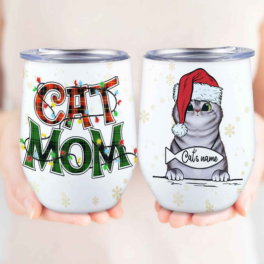 Cat Mom Personalized Christmas Wine Tumbler