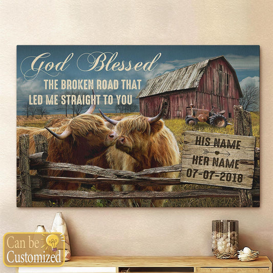 Custom Canvas Prints Anniversary Wedding Gifts God Blessed The Broken Road And Cows Wall Decor