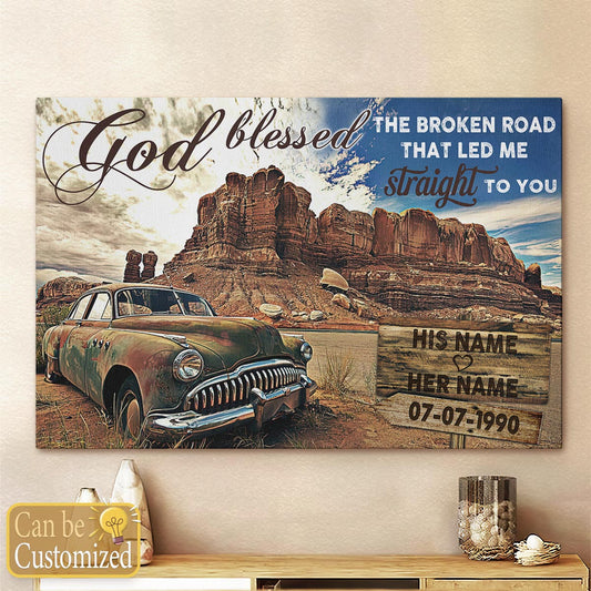 Personalized Canvas Prints Anniversary Wedding Gifts God Blessed The Broken Road Old Truck Wall Art Decor
