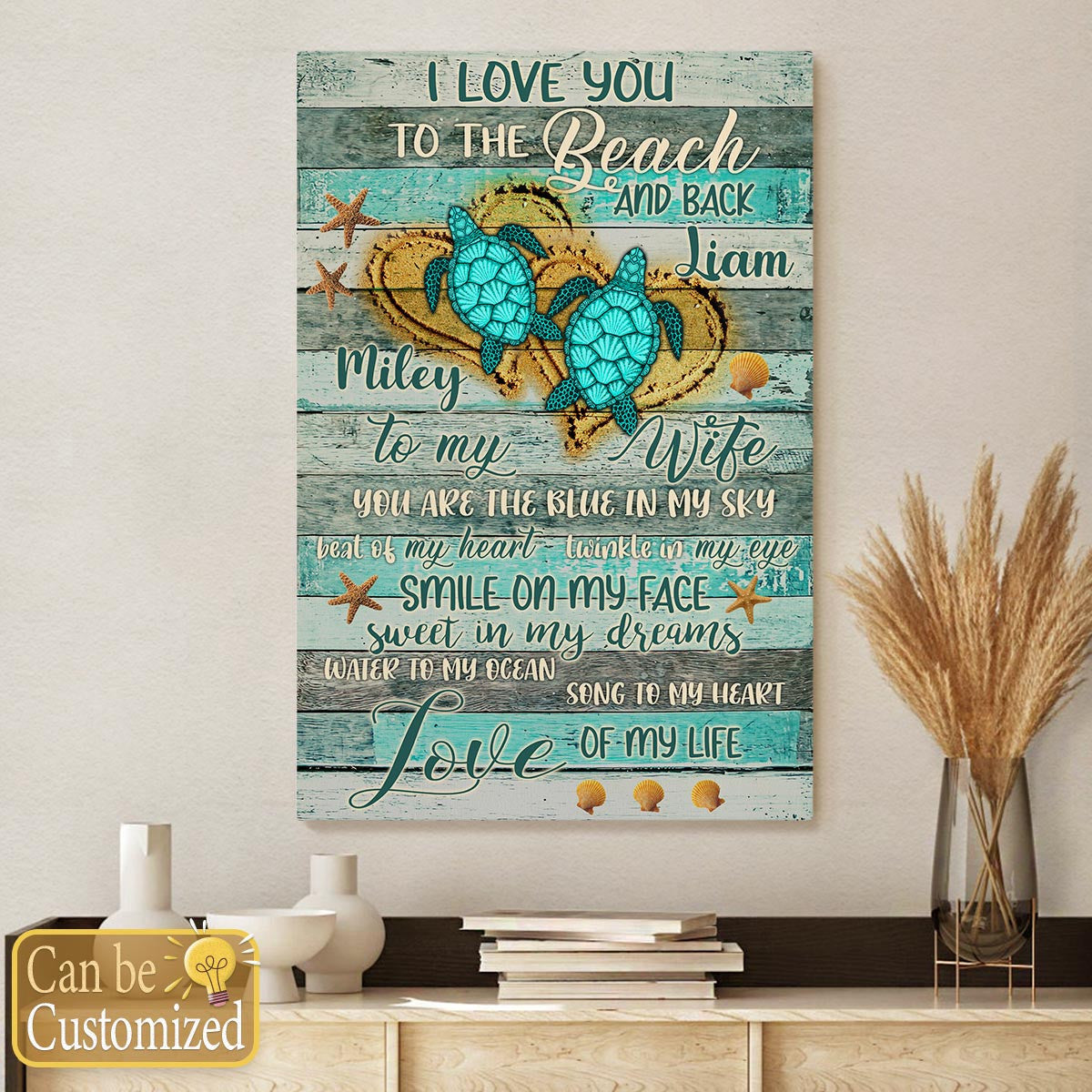 To My Wife You Are The Blue In My Sky Couple Turtle Personalized Canvas Custom Anniversary Gifts