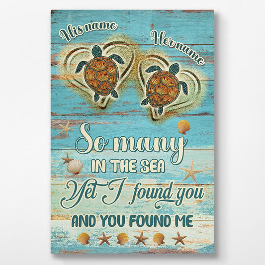 Sea Turtle Couple Personalized Canvas Gifts For Couple Anniversary