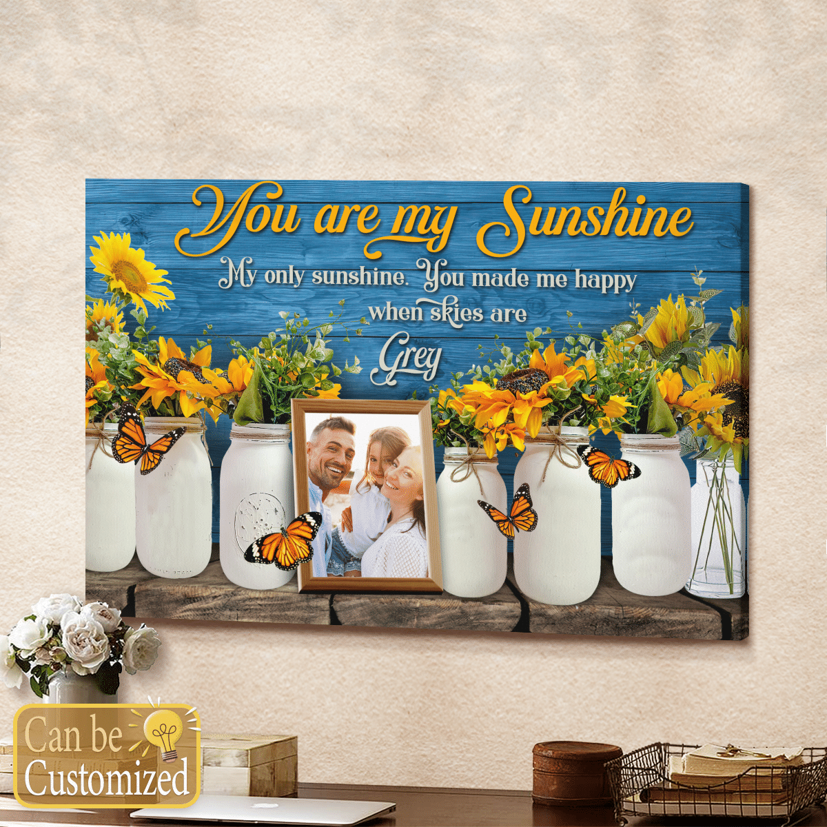 You Are My Sunshine Butterfly Personalized Canvas Gifts For Mom Daughter
