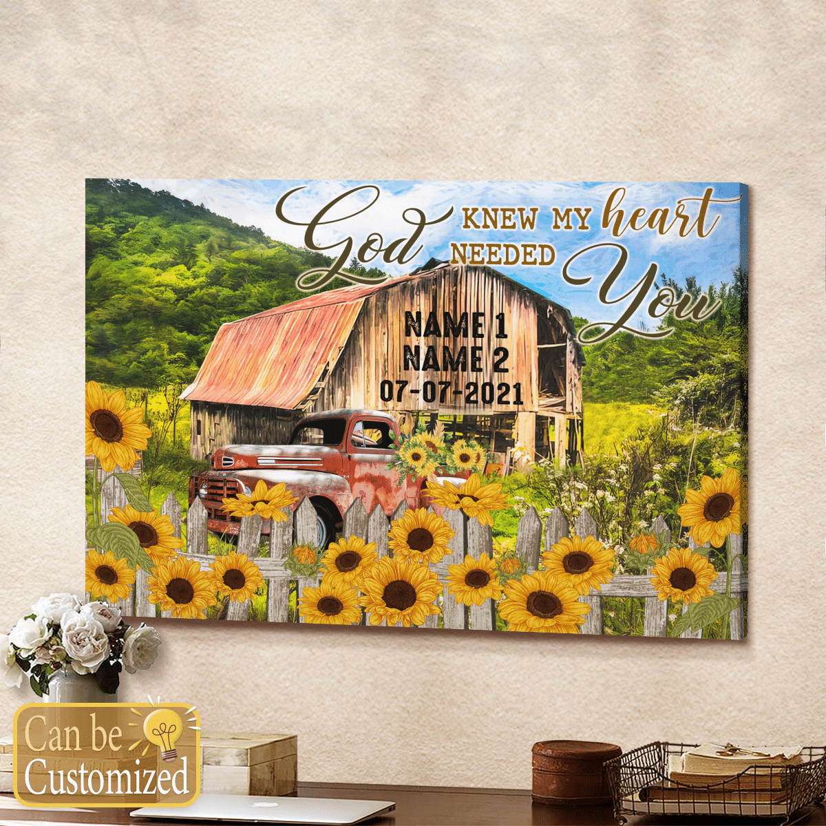 God Knew My Heart Needed You Personalized Canvas Wedding Anniversary Gifts Wall Art Decor