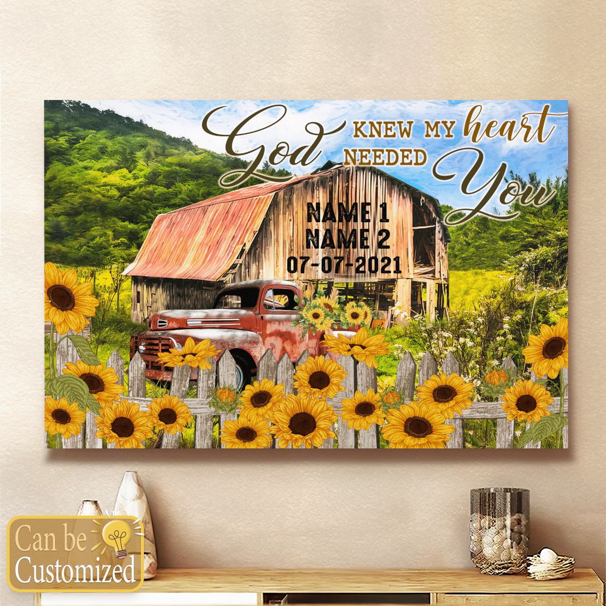 God Knew My Heart Needed You Personalized Canvas Wedding Anniversary Gifts Wall Art Decor