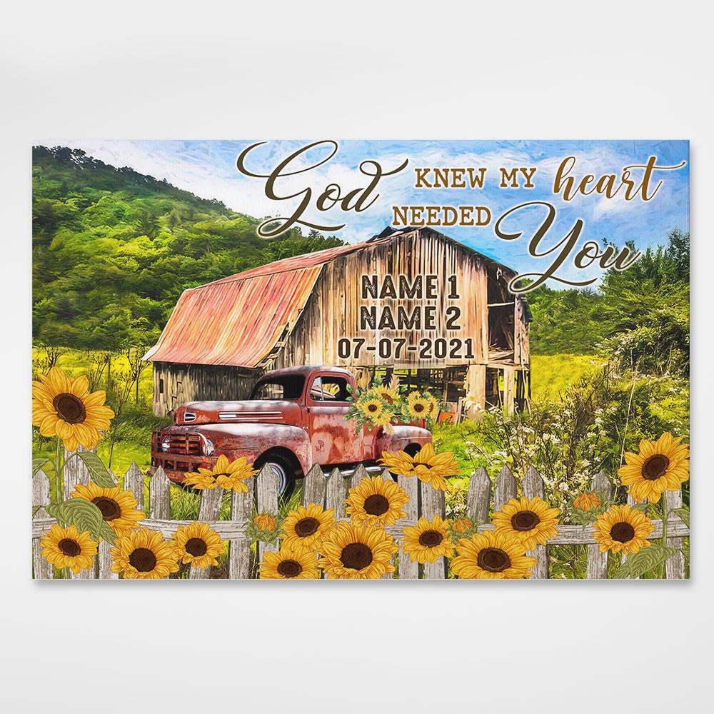 God Knew My Heart Needed You Personalized Canvas Wedding Anniversary Gifts Wall Art Decor