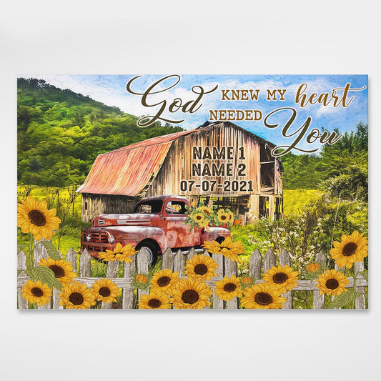 God Knew My Heart Needed You Personalized Canvas Wedding Anniversary Gifts Wall Art Decor