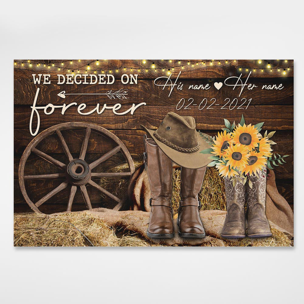 We Decided On Forever Sunflower Cowboy Boots Couple Custom Canvas Personalized Gifts Wedding Anniversary Gifts Wall Art Decor