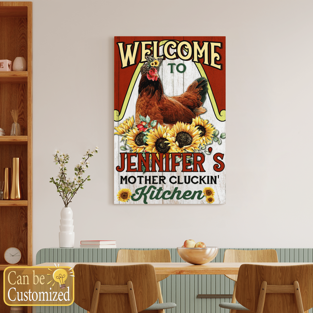 Personalized Chicken Mother Cluckin' Kitchen Customized Canvas