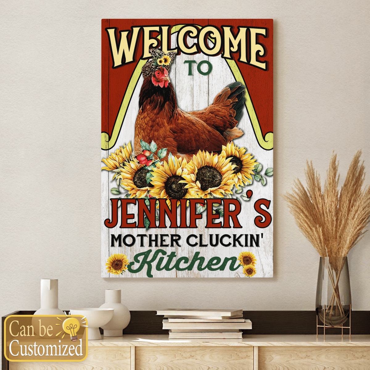 Personalized Chicken Mother Cluckin' Kitchen Customized Canvas
