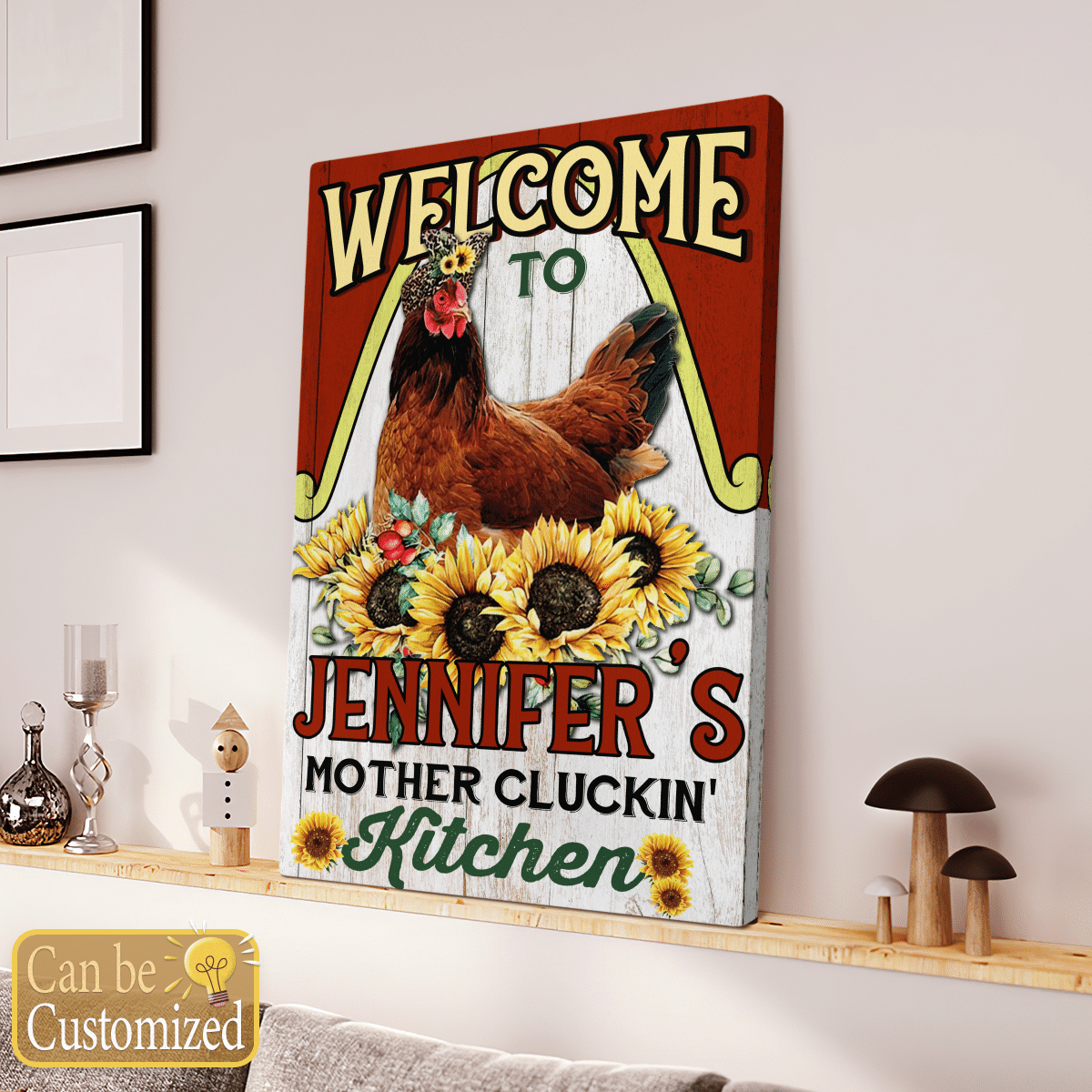 Personalized Chicken Mother Cluckin' Kitchen Customized Canvas