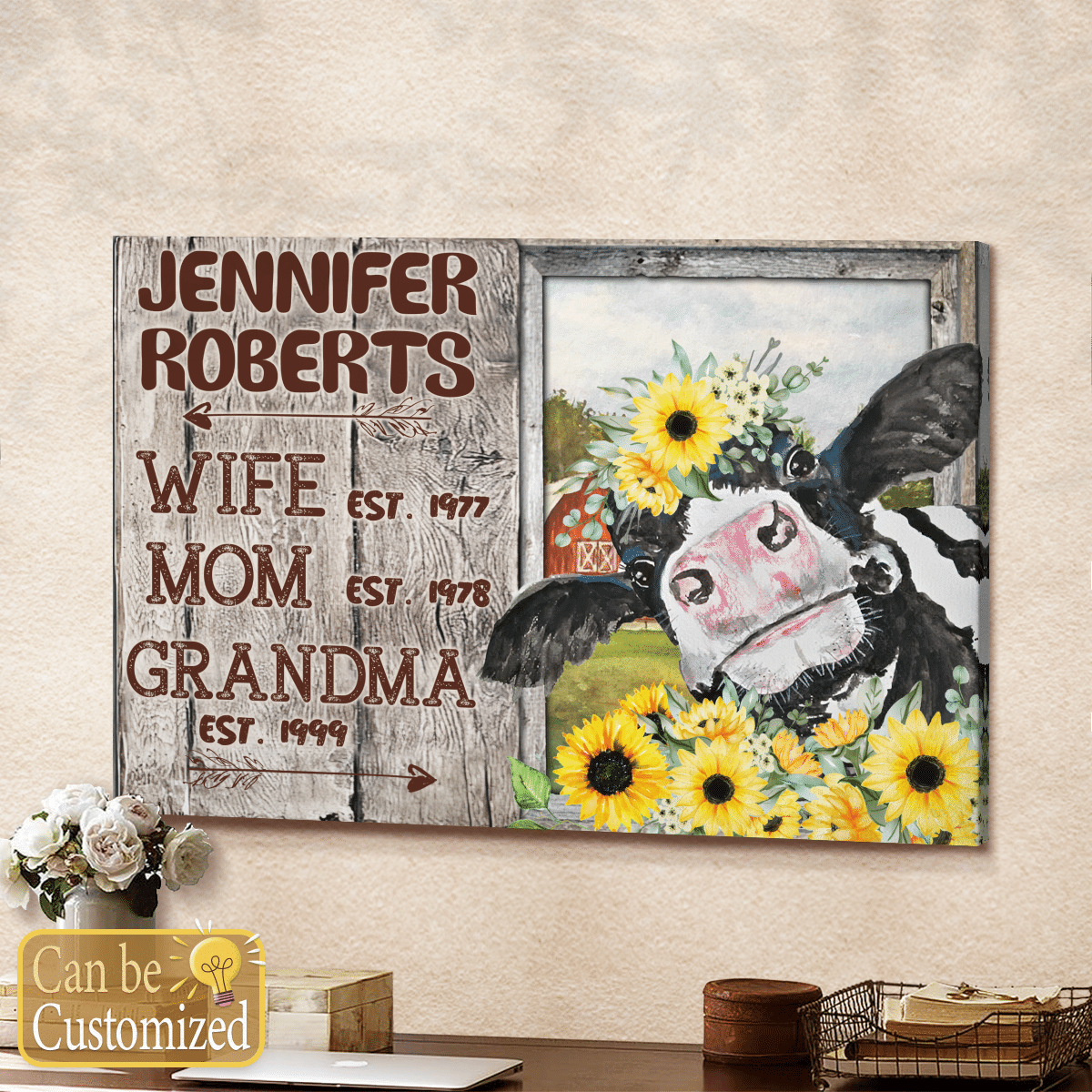 Cattle Wife Mom Grandma Personalized Canvas Gifts For Mom, Gifts For Grandma