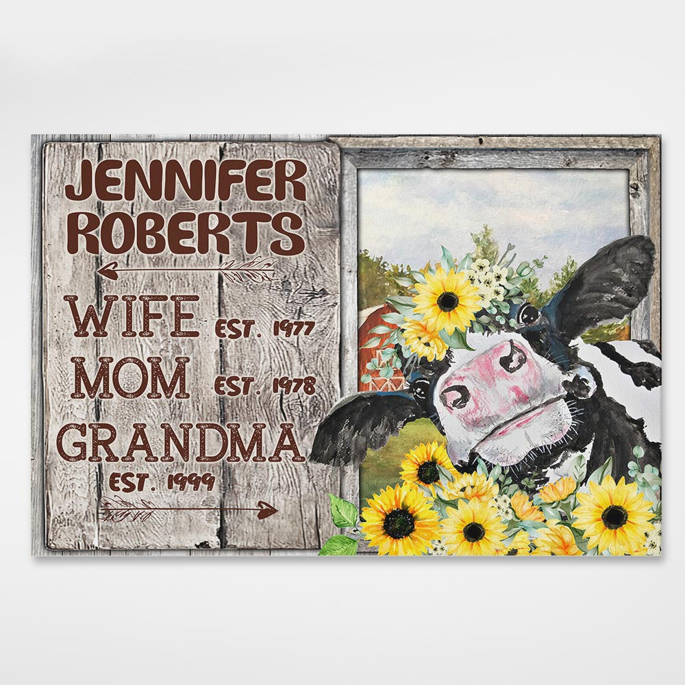 Cattle Wife Mom Grandma Personalized Canvas Gifts For Mom, Gifts For Grandma