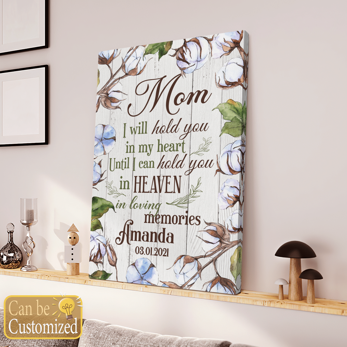 I Will Hold You In My Heart Canvas Wall Art Memorial Mom - Dad