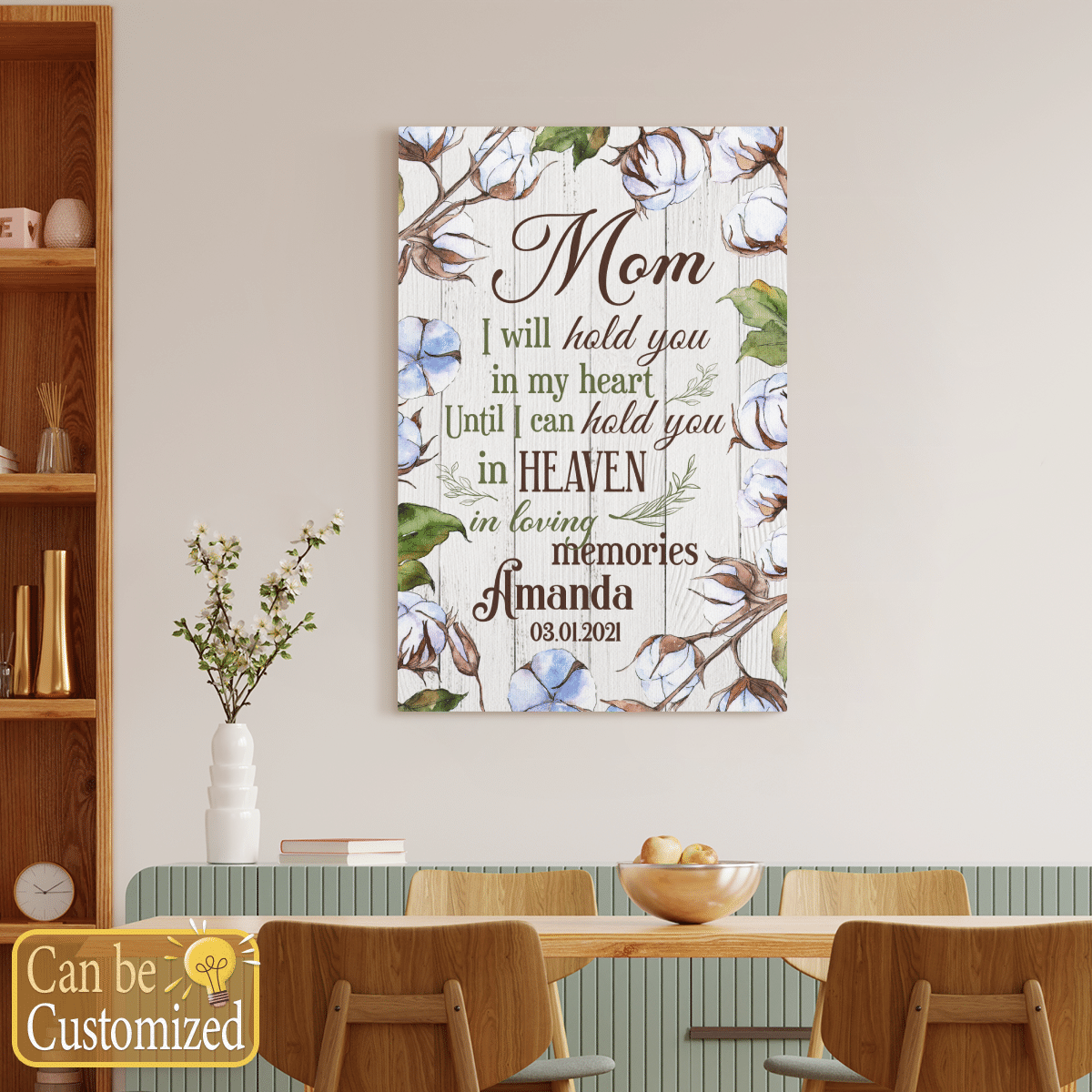I Will Hold You In My Heart Canvas Wall Art Memorial Mom - Dad